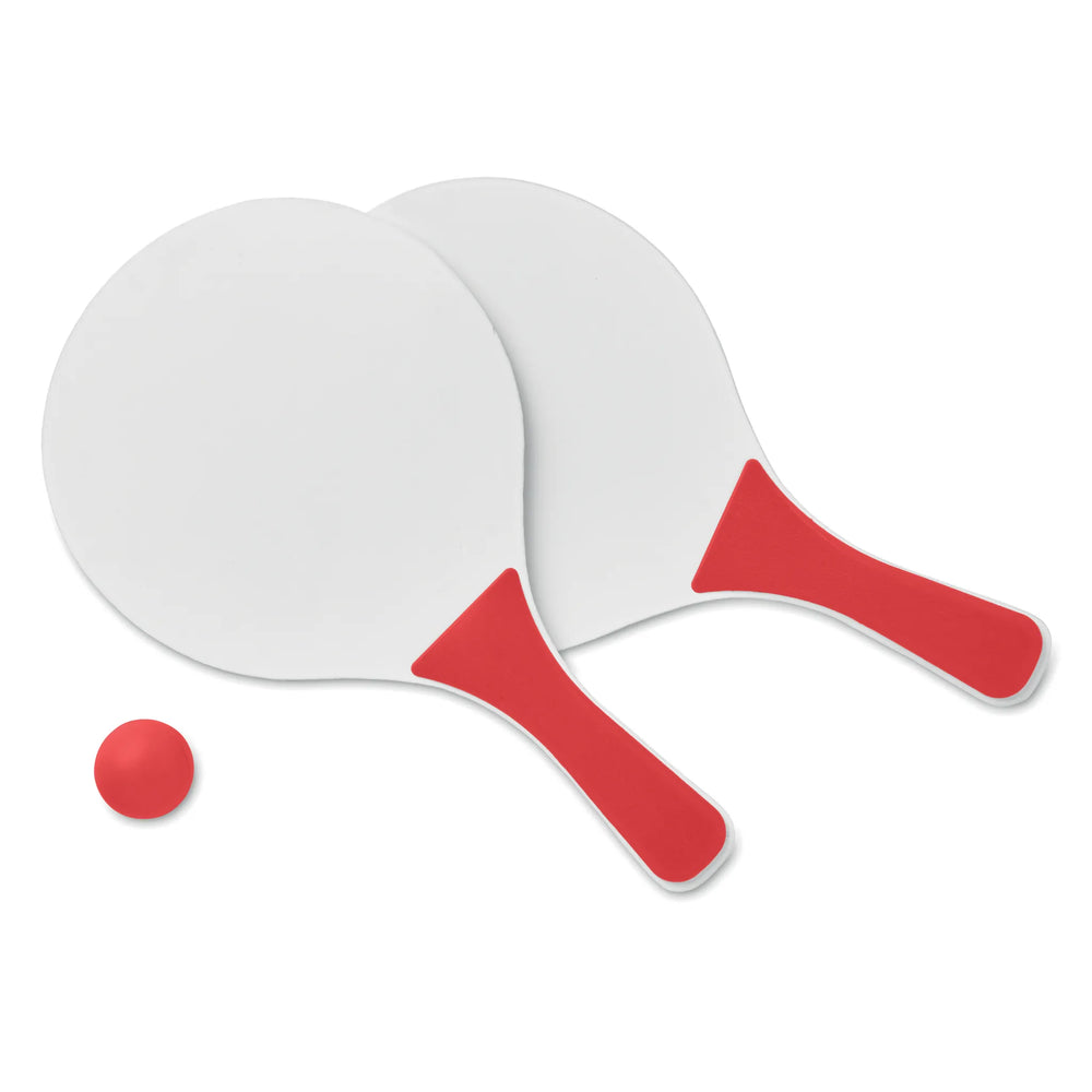 Compacte strandtennisset met twee MDF-batjes en bal losse batjes en bal, Wit en rood - 191911