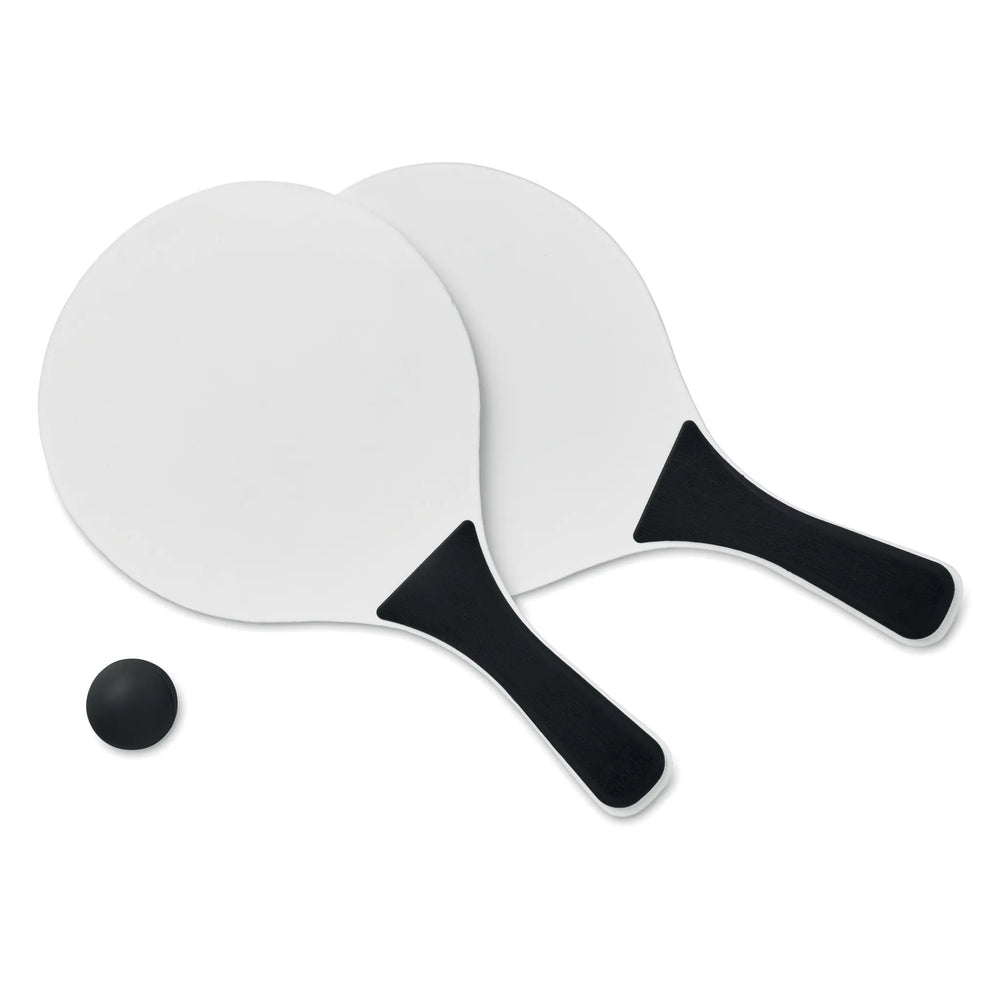 Compacte strandtennisset met twee MDF-batjes en bal losse batjes en bal, Wit en zwart - 191911