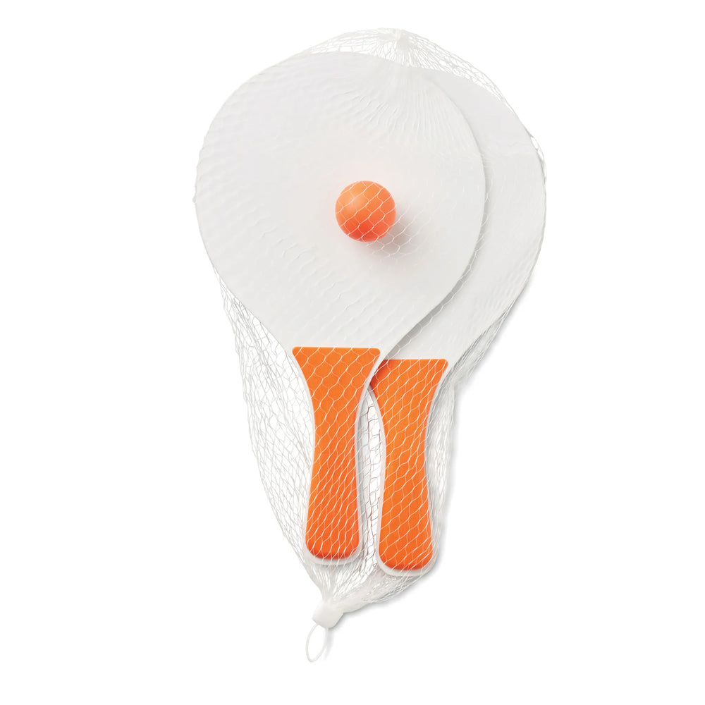 Compacte strandtennisset met twee MDF-batjes en bal, Wit en oranje - 191911
