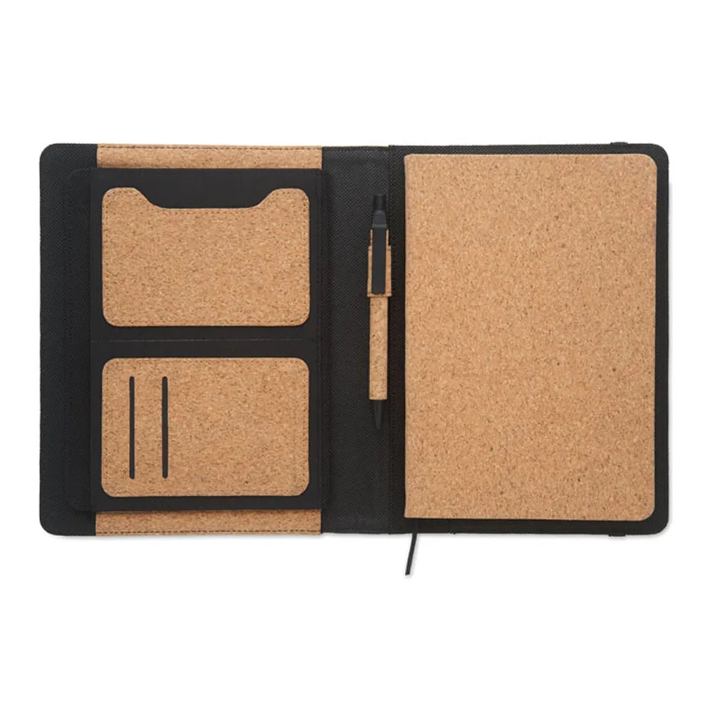 origin a5 portfolio van kurk met gerecycled notitieboek open 192097