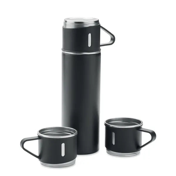 Roestvrijstalen thermosfles met vacuümisolatie 500 ml met twee bekers, Zwart - 192116