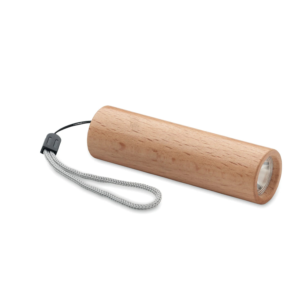 Oplaadbare zaklamp van beukenhout met draagriem, Bruin - 192137