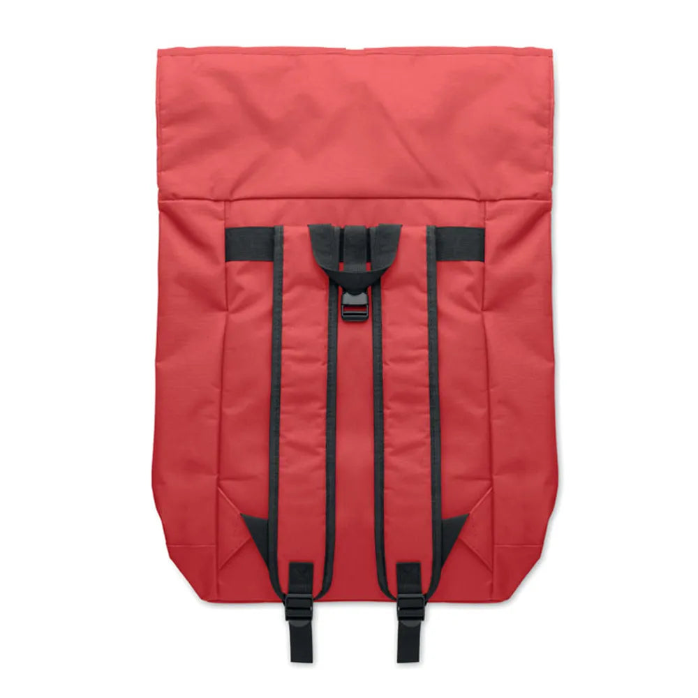 15 inch rolltop laptoprugzak achterzijde met uitgerolde sluiting, Rood - 192170