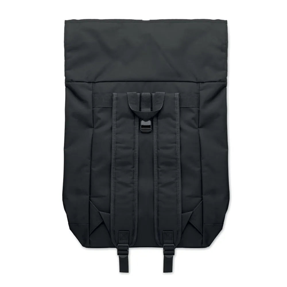 15 inch rolltop laptoprugzak achterzijde met uitgerolde sluiting, Zwart - 192170