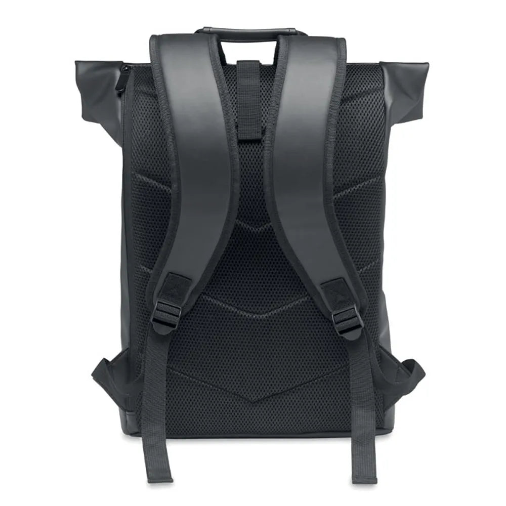 15 inch rolltop laptoprugzak van zacht PU achterzijde, Zwart - 192230