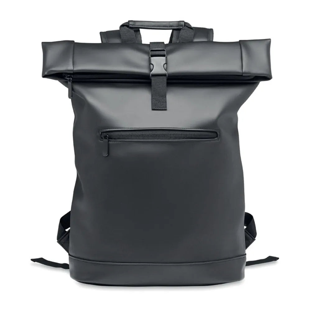 15 inch rolltop laptoprugzak van zacht PU voorzijde, Zwart - 192230