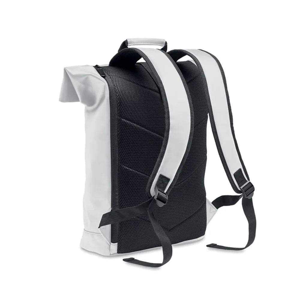 15 inch rolltop laptoprugzak van zacht PU zijaanzicht, Wit - 192230