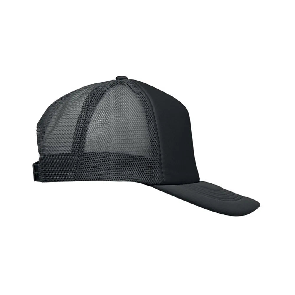 truckers baseball cap polyester mesh 5 panelen zwart zijkant 192269