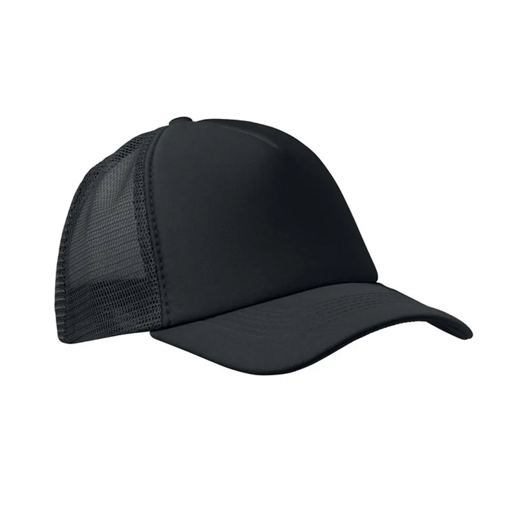 truckers baseball cap polyester mesh 5 panelen zwart voorkant 192269