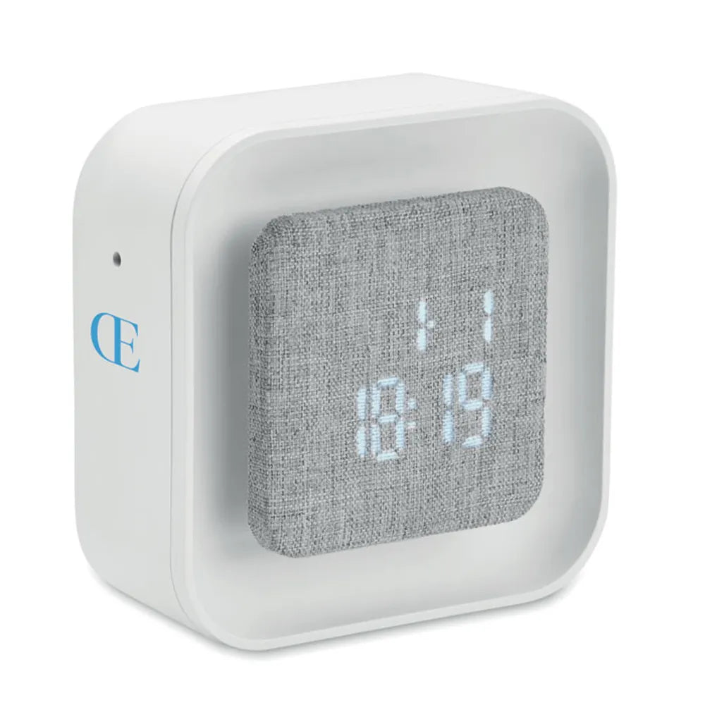 LED-wekker van gerecycled kunststof met bedrukking, Wit - 192299