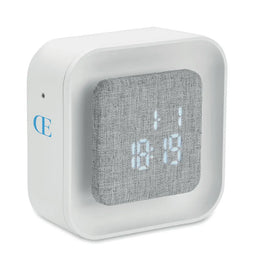 LED-wekker van gerecycled kunststof met bedrukking, Wit - 192299