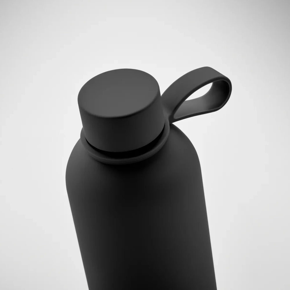 dubbelwandige vacuum isolerende fles gerecycled rvs 500ml-
 zwart detail bovenkant 192315