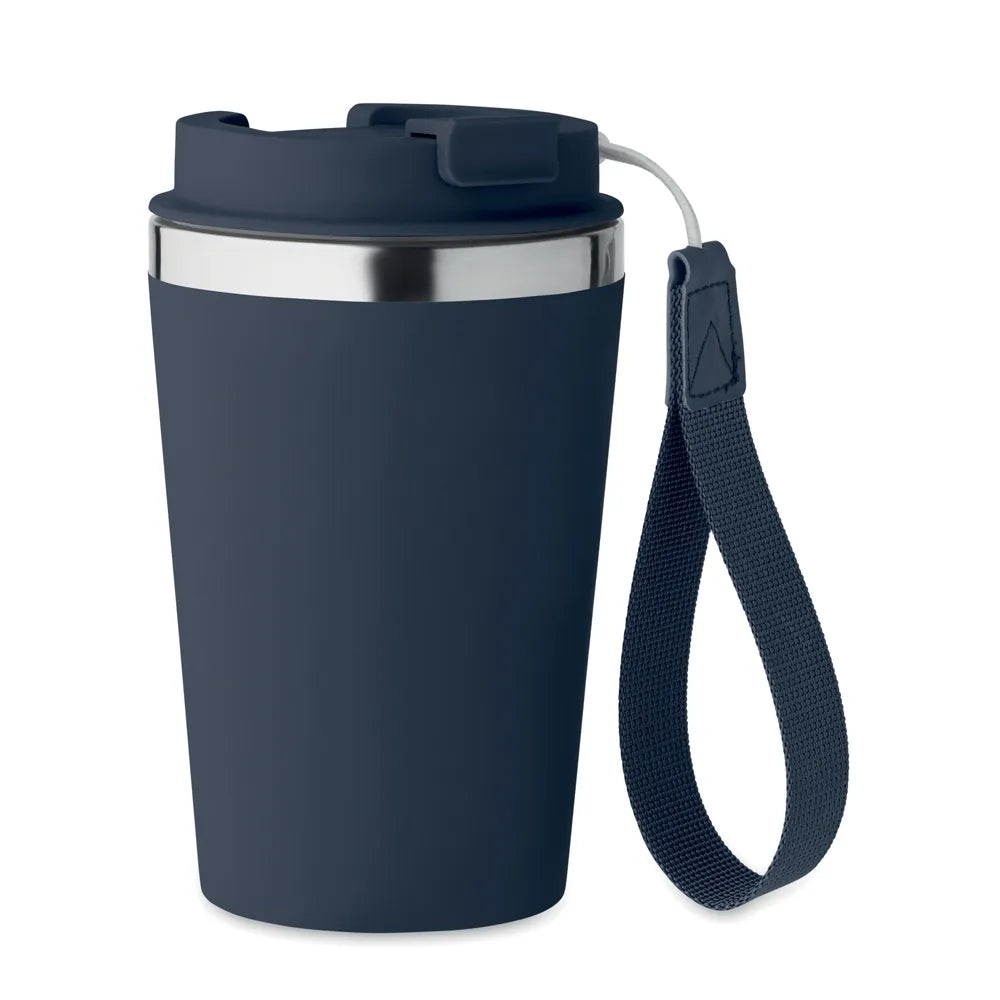 Dubbelwandige herbruikbare koffiebeker van gerecycled RVS, Donkermarineblauw - 192317