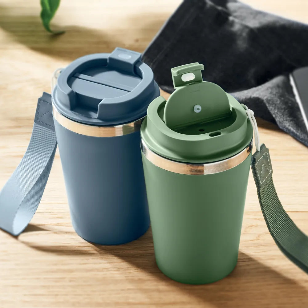 Dubbelwandige herbruikbare koffiebekers in twee kleuren, Blauw en groen - 192317