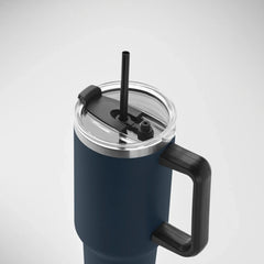 Vacuüm geïsoleerde RVS beker 1200 ml met rietje - Marineblauw