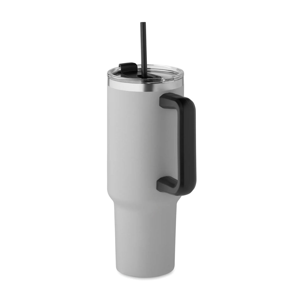 Vacuüm geïsoleerde RVS beker 1200 ml met rietje - Grijs
