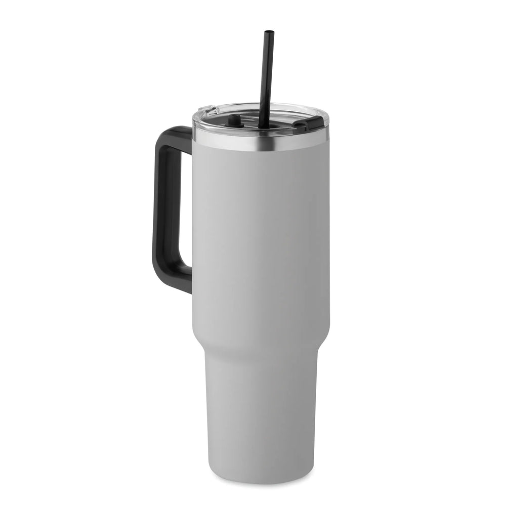 Vacuüm geïsoleerde RVS beker 1200 ml met rietje - Grijs