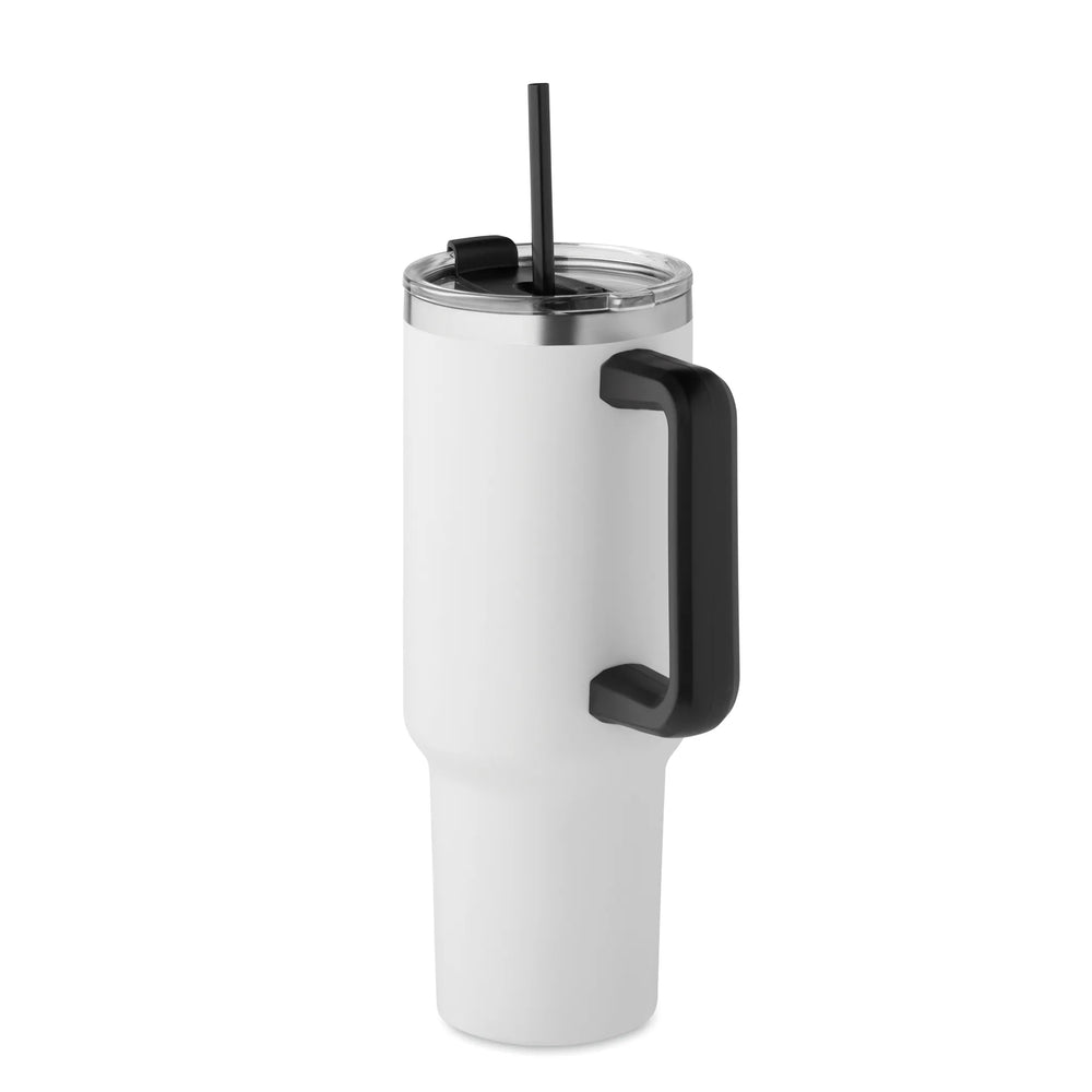 Vacuüm geïsoleerde RVS beker 1200 ml met rietje - Wit