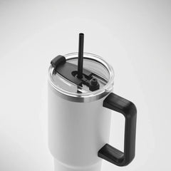 Vacuüm geïsoleerde RVS beker 1200 ml met rietje - Wit