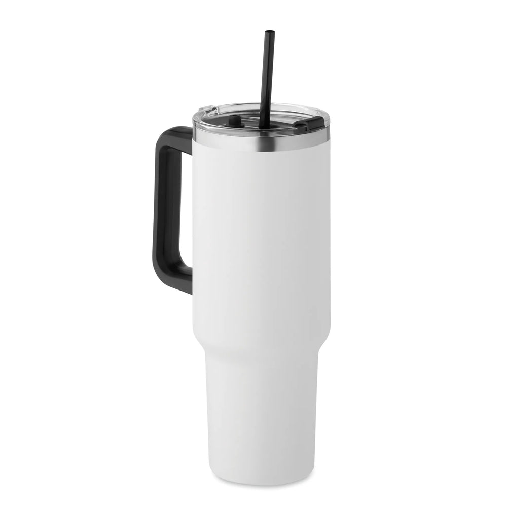 Vacuüm geïsoleerde RVS beker 1200 ml met rietje - Wit