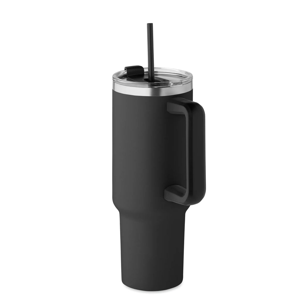 Vacuüm geïsoleerde RVS beker 1200 ml met rietje - Zwart