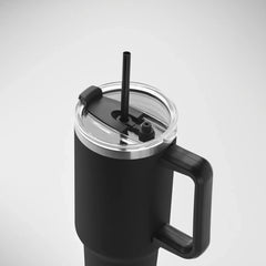 Vacuüm geïsoleerde RVS beker 1200 ml met rietje - Zwart