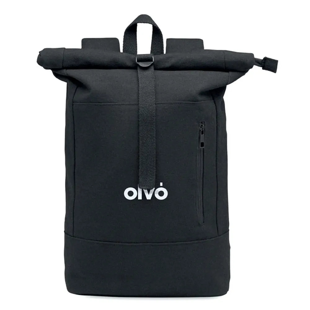15 inch rolltop laptoprugzak van gerecycled katoen met bedrukking, Zwart - 192400