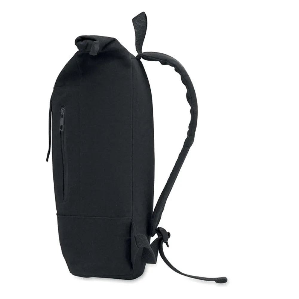 15 inch rolltop laptoprugzak van gerecycled katoen, Zwart - 192400