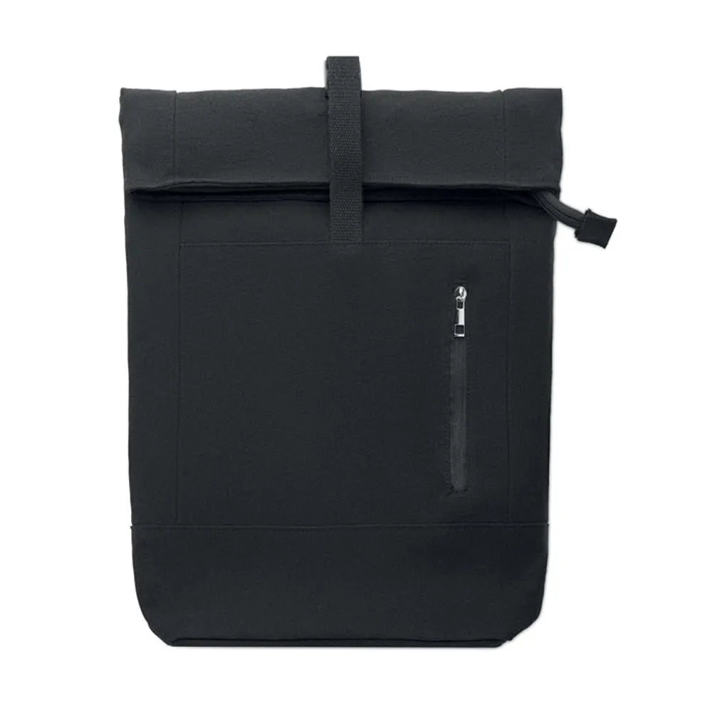 15 inch rolltop laptoprugzak van gerecycled katoen, Zwart - 192400