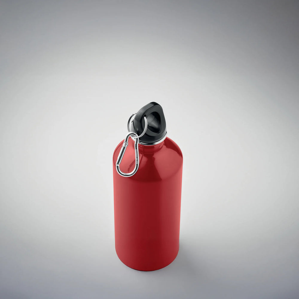 Essentix drinkfles van gerecycled RVS 500 ml met karabijnhaak detail, Rood - 192403