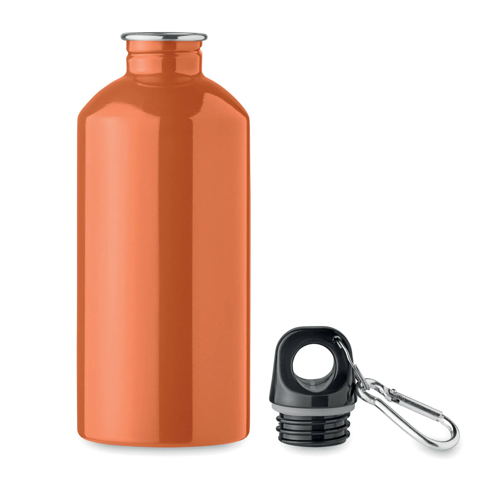 Essentix drinkfles van gerecycled RVS 500 ml met karabijnhaak geopend, Oranje - 192403