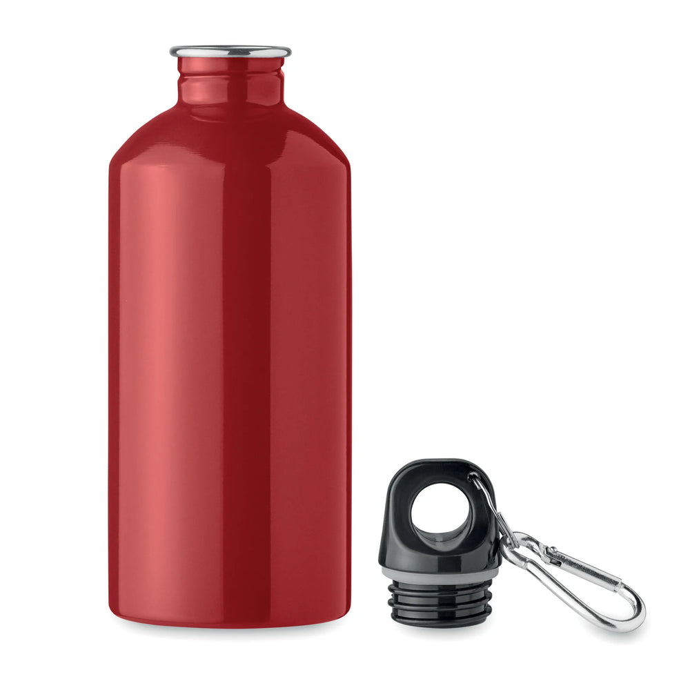 Essentix drinkfles van gerecycled RVS 500 ml met karabijnhaak geopend, Rood - 192403
