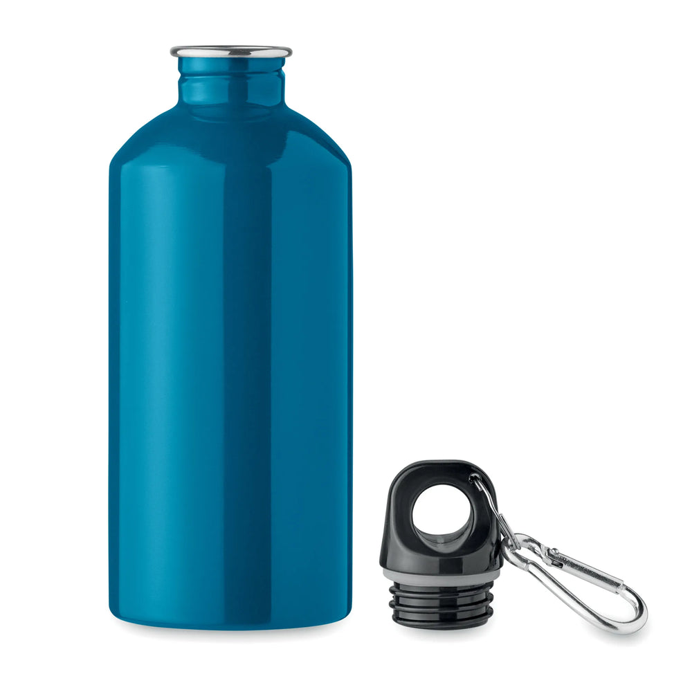 Essentix drinkfles van gerecycled RVS 500 ml met karabijnhaak geopend, Turquoise - 192403