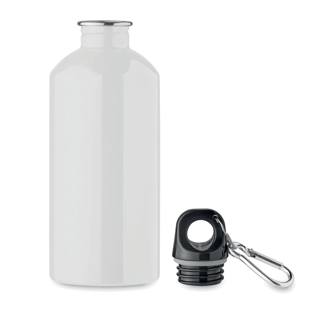 Essentix drinkfles van gerecycled RVS 500 ml met karabijnhaak geopend, Wit - 192403
