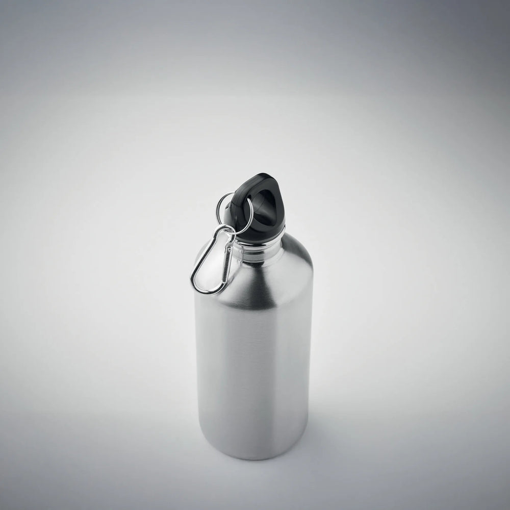 Essentix drinkfles van gerecycled RVS 500 ml met karabijnhaak, Zilver - 192403