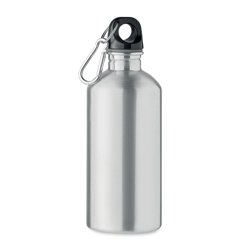Essentix drinkfles van gerecycled RVS 500 ml met karabijnhaak, Zilver - 192403