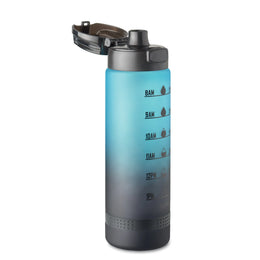 Essentix level rPET sportwaterfles 1 liter met tijdsaanduiding met geopende drinktuit, Turquoise - 192409