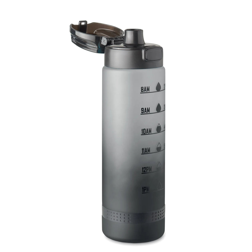 Essentix level rPET sportwaterfles 1 liter met tijdsaanduiding met geopende drinktuit, Wit - 192409