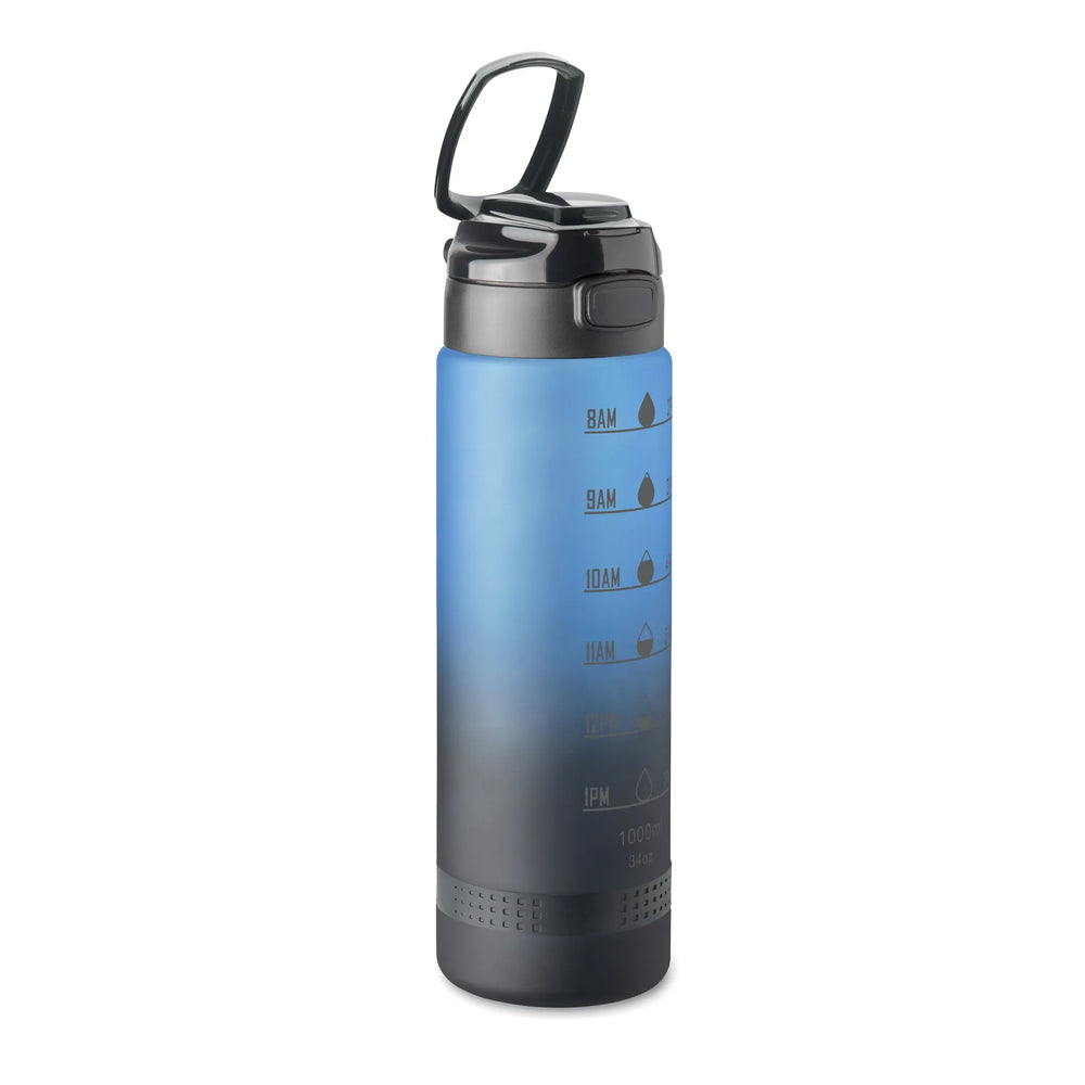 Essentix level rPET sportwaterfles 1 liter met tijdsaanduiding met opgeklapte draagbeugel, Blauw - 192409