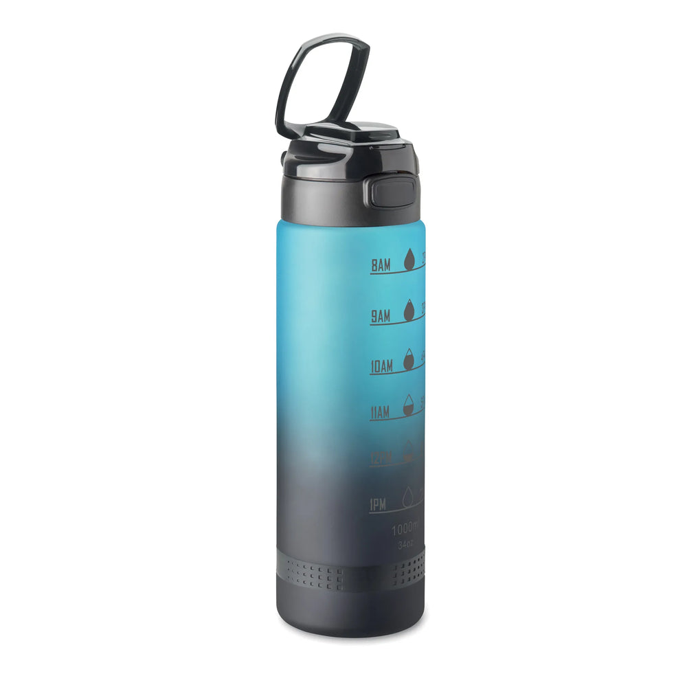 Essentix level rPET sportwaterfles 1 liter met tijdsaanduiding met opgeklapte draagbeugel, Turquoise - 192409