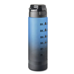 Essentix level rPET sportwaterfles 1 liter met tijdsaanduiding voorzijde, Blauw - 192409