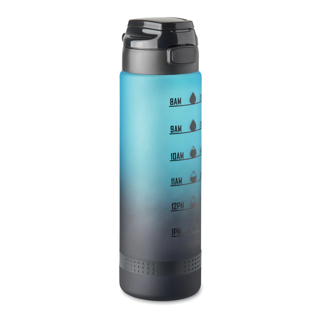 Essentix level rPET sportwaterfles 1 liter met tijdsaanduiding voorzijde, Turquoise - 192409