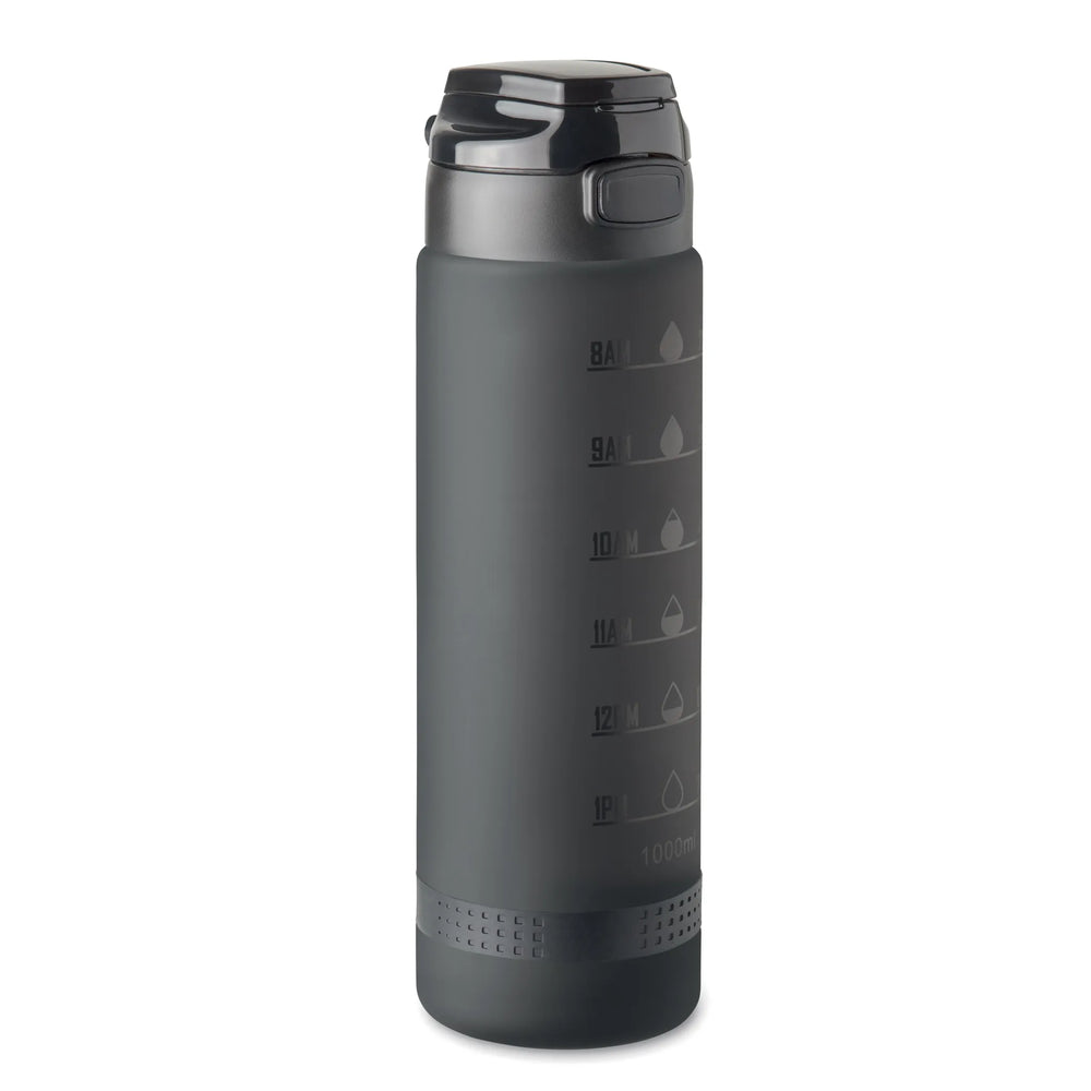 Essentix level rPET sportwaterfles 1 liter met tijdsaanduiding voorzijde, Zwart - 192409
