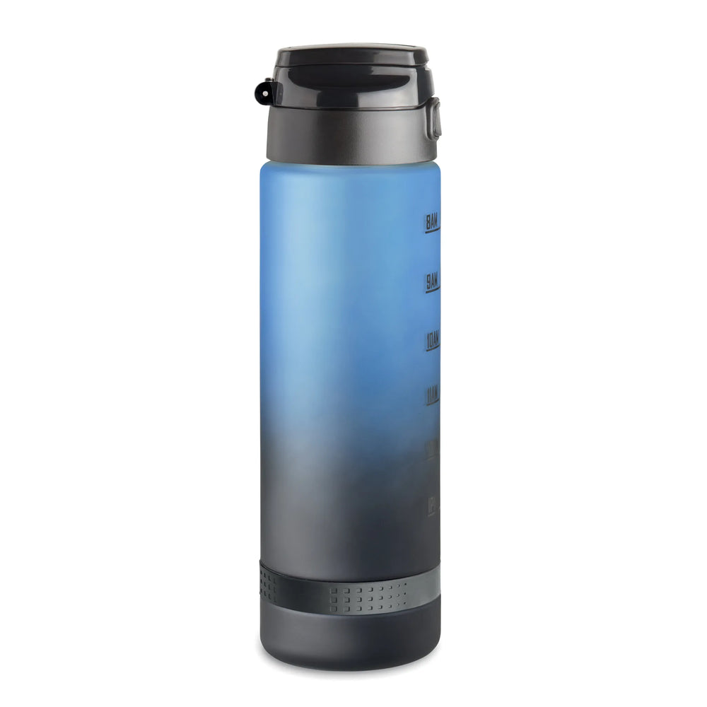Essentix level rPET sportwaterfles 1 liter met tijdsaanduiding zijaanzicht, Blauw - 192409