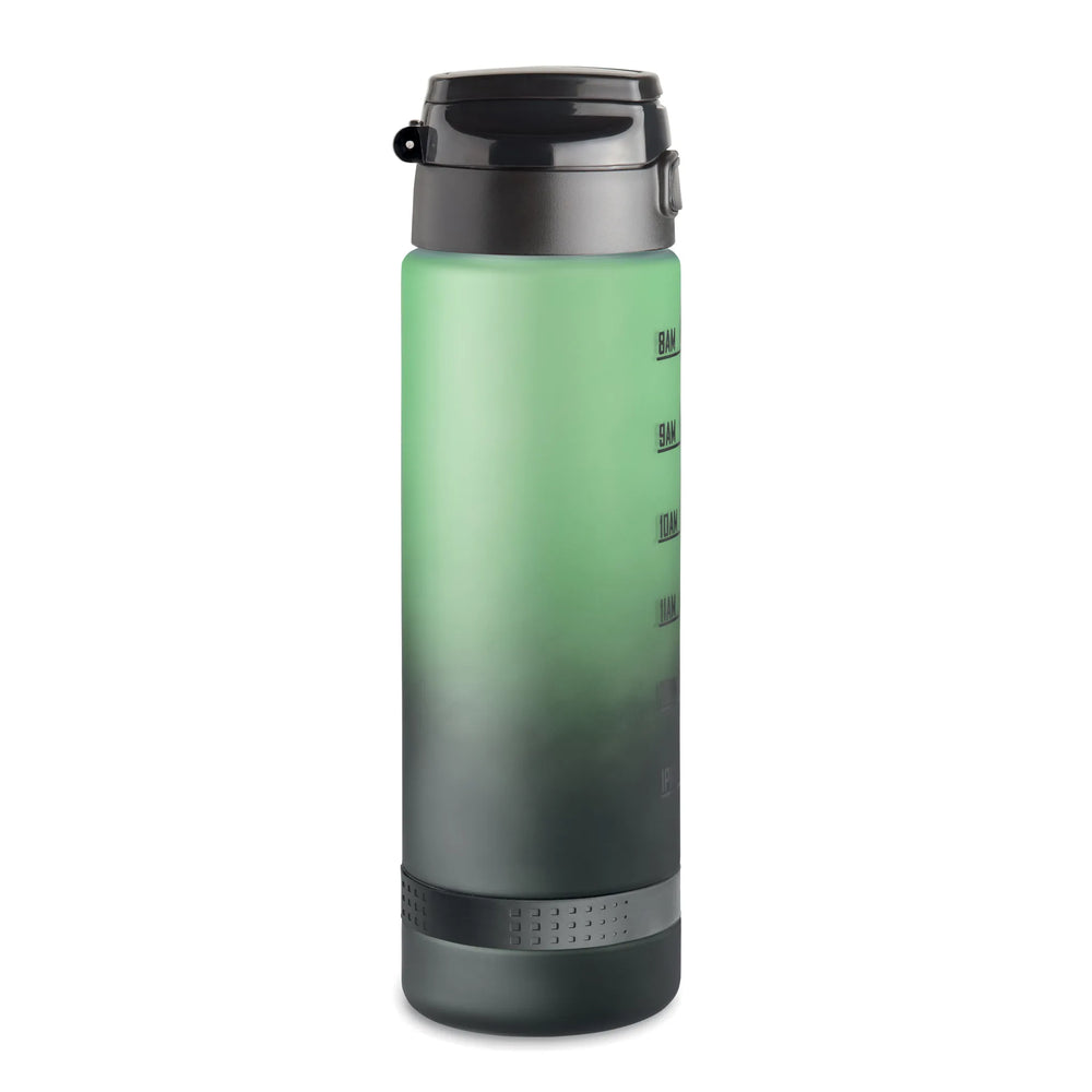 rpet sportwaterfles 1 liter tijdsaanduiding flip top groen zijkant  192409