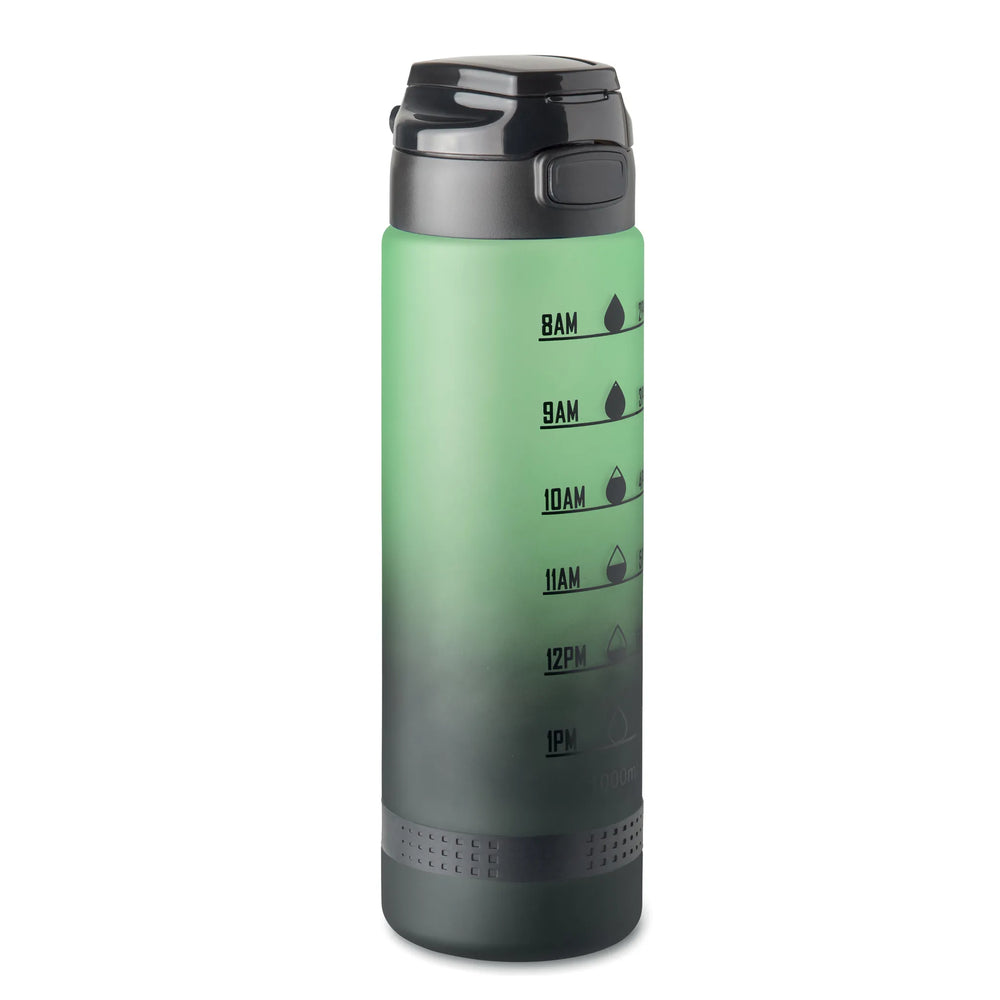 rpet sportwaterfles 1 liter tijdsaanduiding flip top groen voorkant  192409