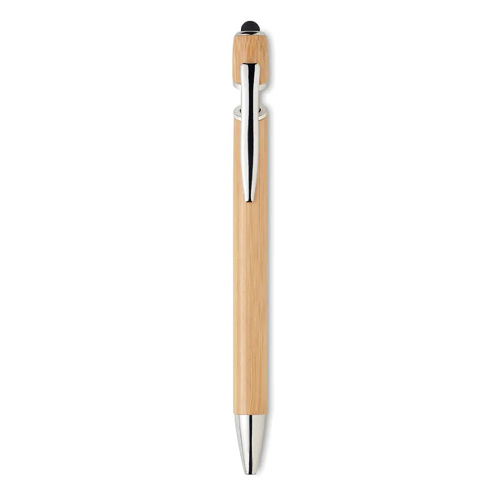 Stylus balpen met bamboe afwerking, Beige - 192418