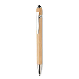 Stylus balpen met bamboe afwerking met clip zichtbaar, Beige - 192418