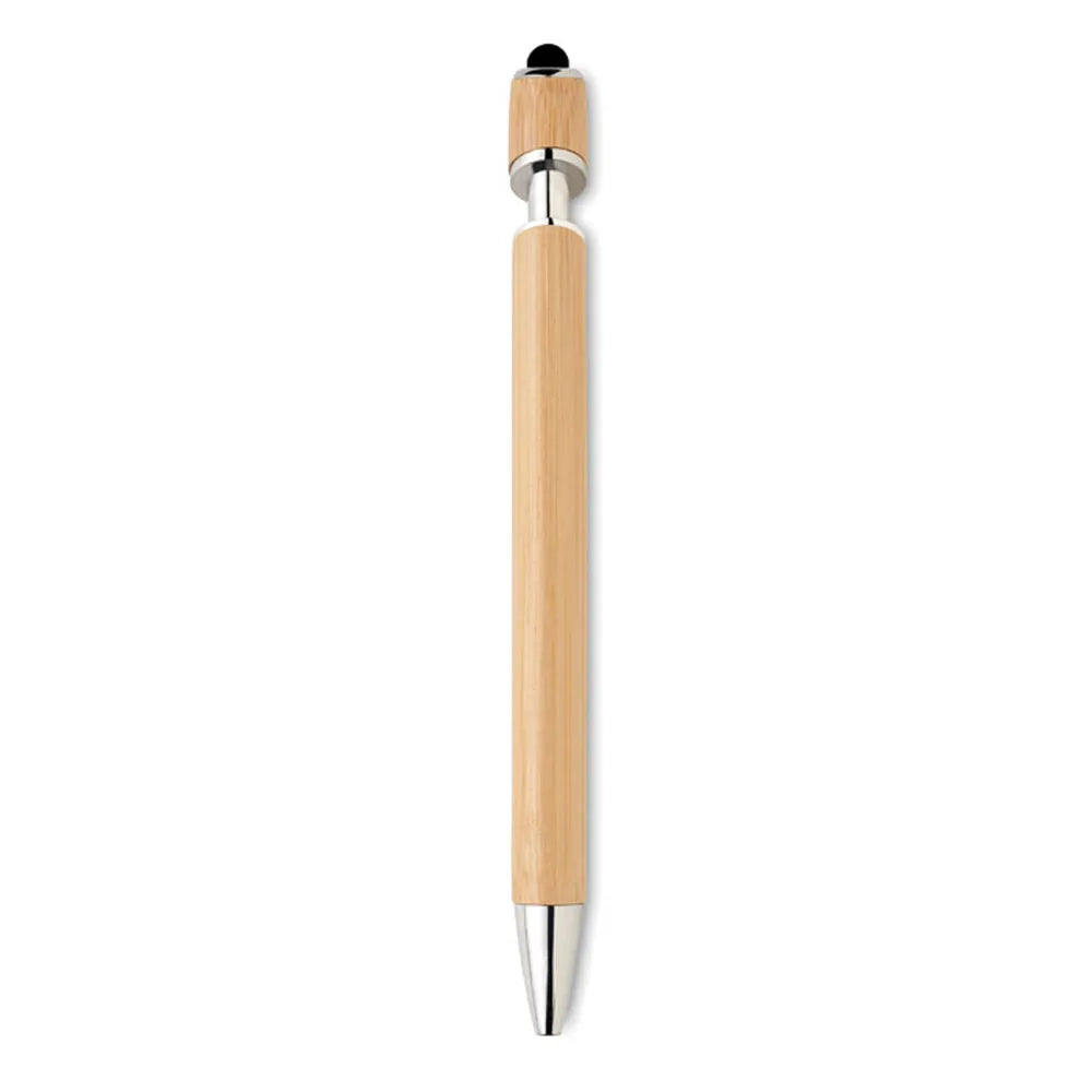 Stylus balpen met bamboe afwerking zonder zichtbare clip, Beige - 192418