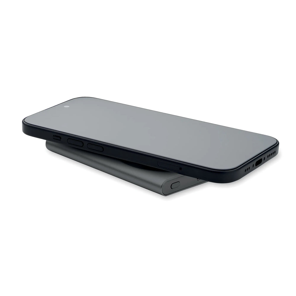 Magnetische draadloze oplader en powerbank 5000 mAh met smartphone, Titanium - 192442